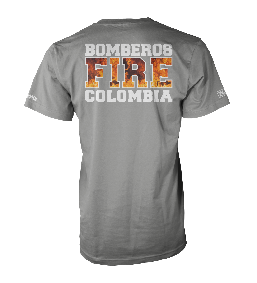 CAMISETA FIRE BOMBEROS COLOMBIA LLAMAS GRIS (CAMISETA)
