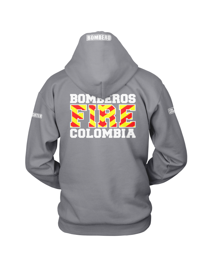 ESPALDA BOMBEROS COLOMBIA FIRE FRANJAS GRIS (CAPOTA )