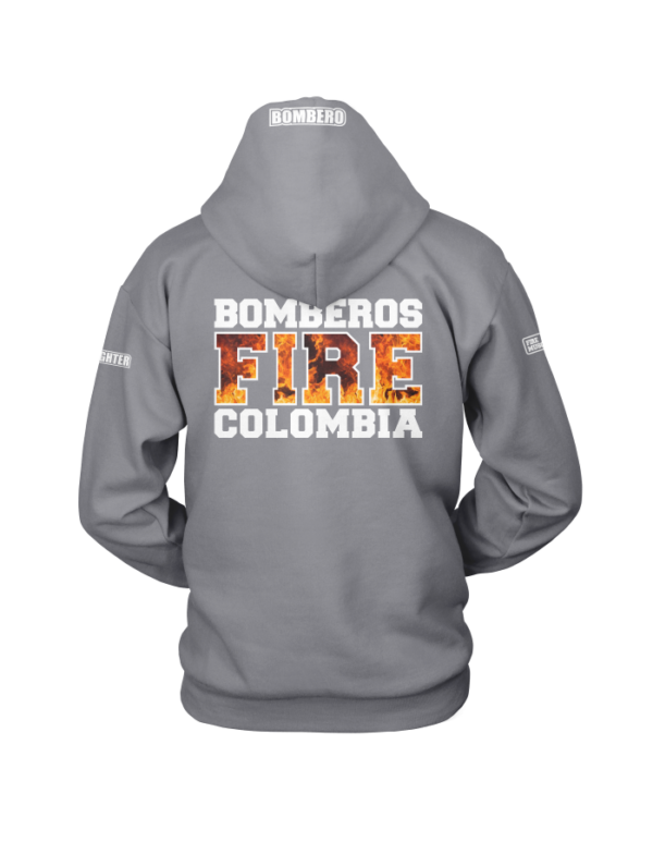 ESPALDA BOMBEROS COLOMBIA FIRE LLAMAS GRIS (CAPOTA )